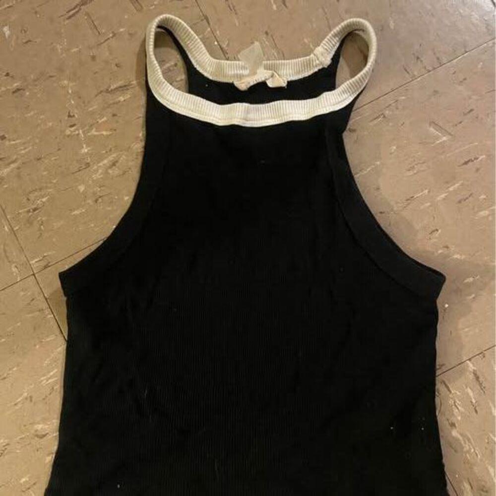 Black and White Ribbed Halter Neck Sleeveless Crop Top